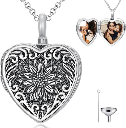 PELOVNY Urn Necklaces for Ashes of Loved Ones 925 Sterling Silver Personalized Heart Locket Urn Necklace Cremation Keepsake Memorial Jewelry Gifts for Women Men