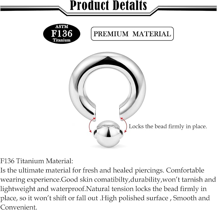 20G-2G ASTM F136 Titanium Septum Rings Nose Ring Hoops Circular Barbell Helix Snug Tragus Rook Daith Cartilage Earring Sneke Bites Lip Ring Hoop Smiley Piercing Jewelry for Women Men 6mm-19mm