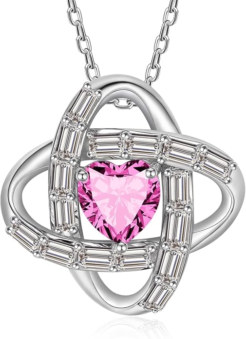 Birthstone Necklace for Women, S925 Sterling Silver Jewelry Gifts, White Gold Plated Love Knot Pendant, Anniversary Birthday Vanlentine Day's Gifts for Grandma, Wife, Mom and Sister