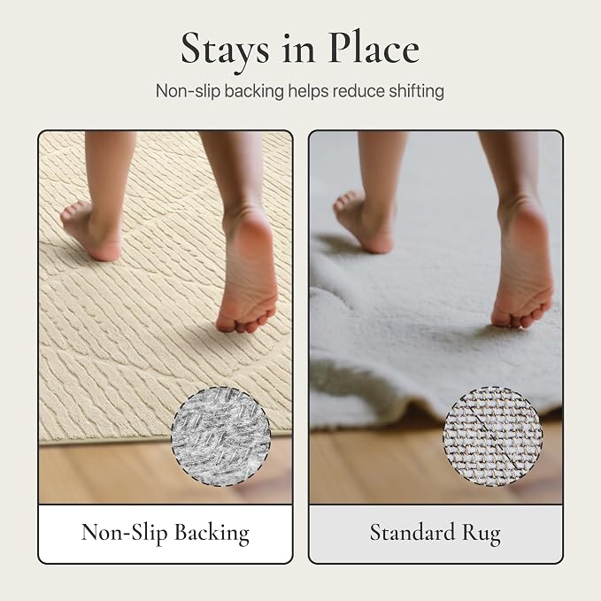 GENIMO Soft Washable Area Rugs 5x7, 3D Modern Diamond Design Rugs for Living Room, High-Low Pile Textured Non Slip Fuzzy Shag Carpet, Non-Shedding Stain Resistant Beige Carpet for Bedroom, Dining Room
