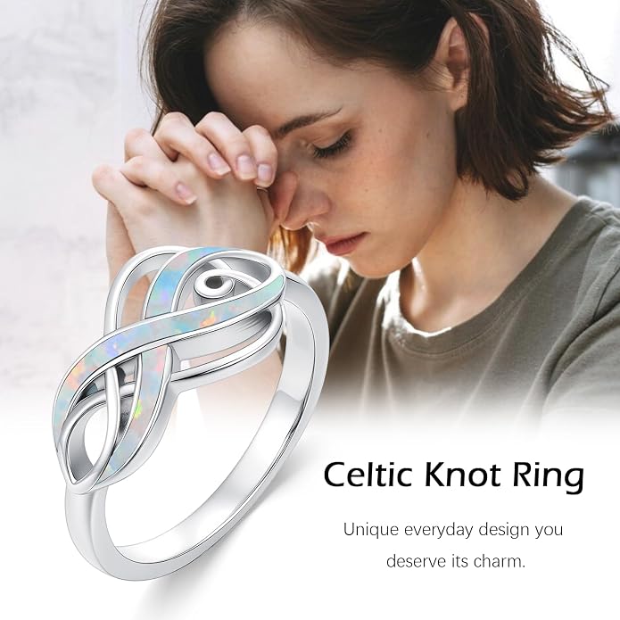 Opal Ring for Women 925 Sterling Sliver Opal Infinity Ring Jewelry Birthday Gifts for Women Girlfriend Mom Wife Her