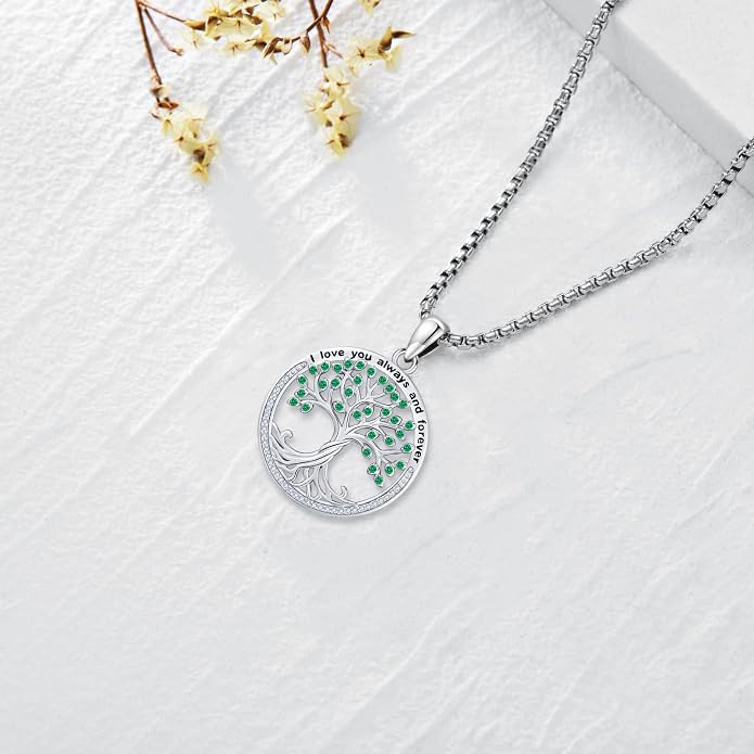 Sterling Silver Tree of Life Necklace for Women Oval Family Tree Necklace Abalone Shell Moonstone Pendant Mother Day Necklace for Mom Tree of Life Jewelry