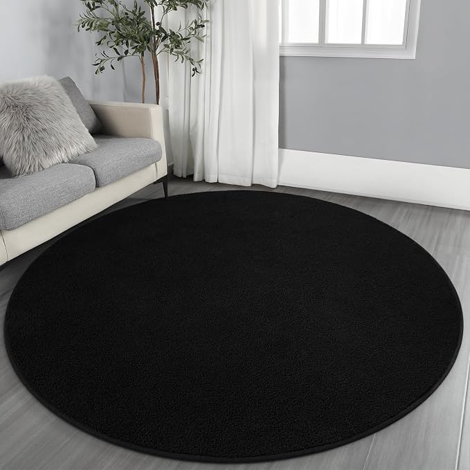 Gifeas Ultra Soft Round Area Rugs for Living Room Bedroom, 4x4 Feet Black Thickened Memory Foam Modern Indoor Circle Carpets, Non-Slip Comfy Circular Rug for Boys Girls Nursery Room Home Decor