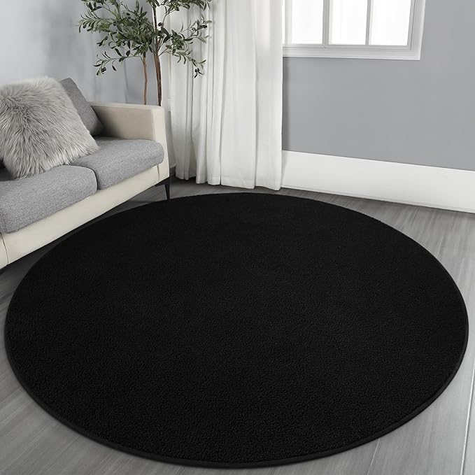 Gifeas Ultra Soft Round Area Rugs for Living Room Bedroom, 6x6 Feet Black Thickened Memory Foam Modern Indoor Circle Carpets, Non-Slip Comfy Circular Rug for Boys Girls Nursery Room Home Decor