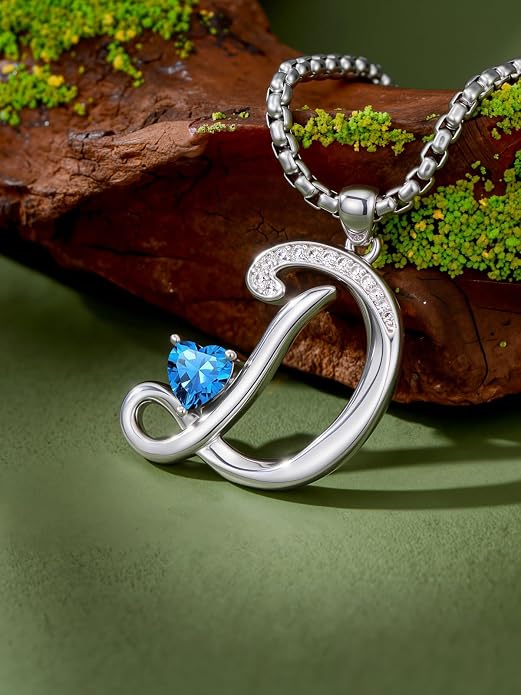 Birthday Gifts for Women Alphabet A to Z Initial Birthstone Pendant Necklaces for Women - 18k White Gold Plated Personalized Name Jewelry Anniversary Graduation Gifts for Wife Her Daughter Girlfriend(with Gift Box)