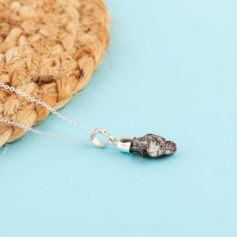 Real Meteorite Raw Crystal Pendant Necklace, Natural Gemstone, Bezel Setting, Rough Crystal, Healing Stone, Gift for Women, Imitation Jewelry 18 inch