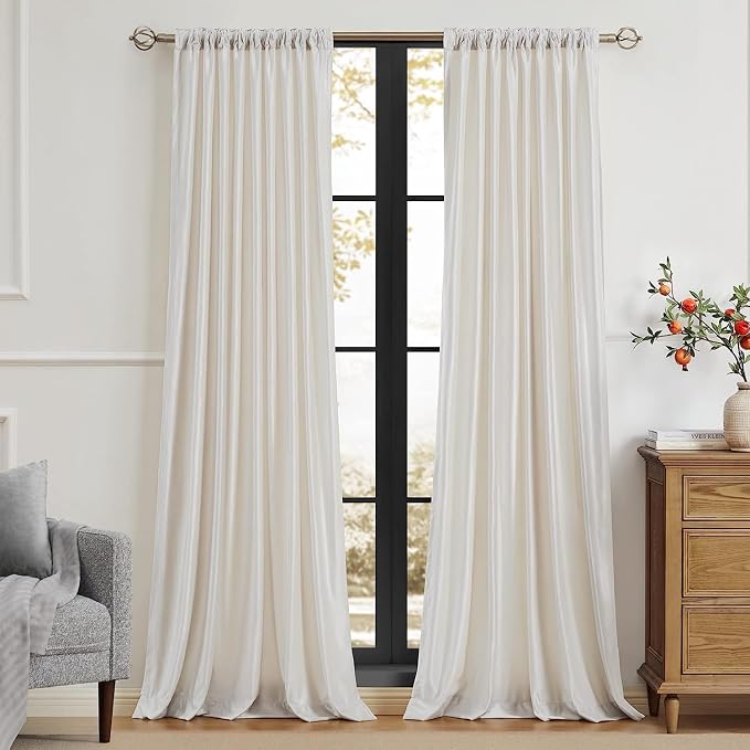 PRIMROSE Cream Ivory Curtains 72 inch for Living Room,2 Panels Drapes Blackout Rod Pocket Back Tab Window Treatment Room Darkening Thick Decorative Curtains for Bedroom