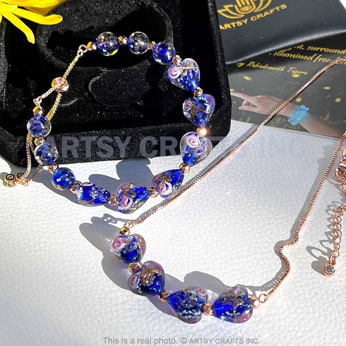 ARTSY Crafts Glow in the Dark Heart Shaped Glass Bead Bracelets & Necklaces, Handmade in USA