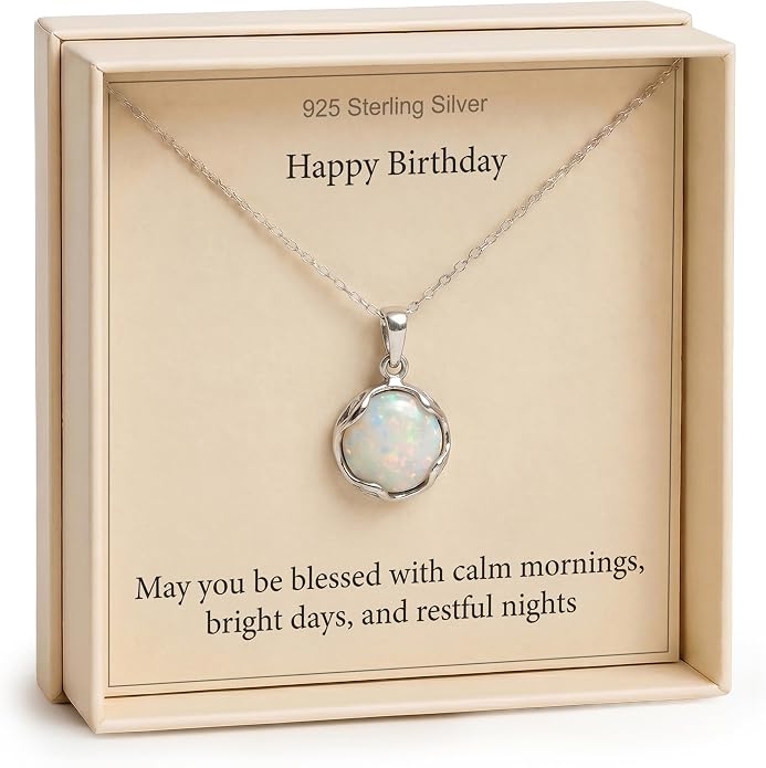 ADITA GOLD 925 Sterling Silver White Opal Necklace, Dainty 12mm Round Gemstone Pendant, October Birthstone Bridal Wedding Jewelry, Handmade Vintage Statement Jewel for Classy Brides and Women