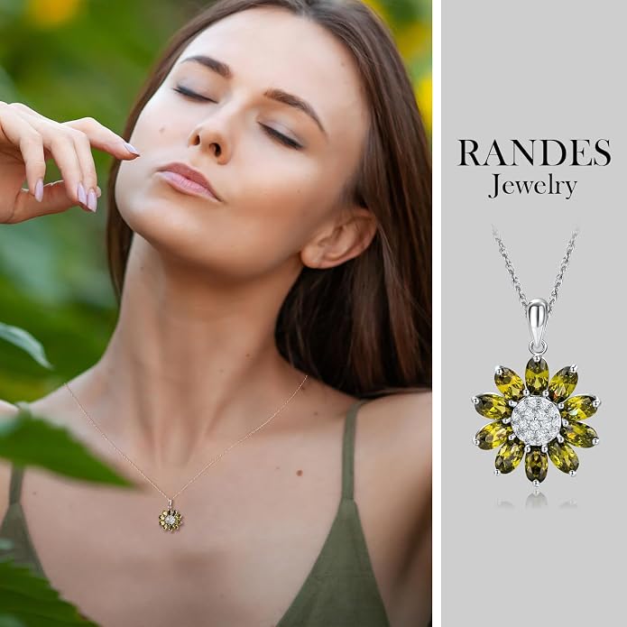 Dainty Sunflower Necklace 925 Sterling Silver Flower Pendant Necklaces for Women Birthstone Anniversary Jewelry