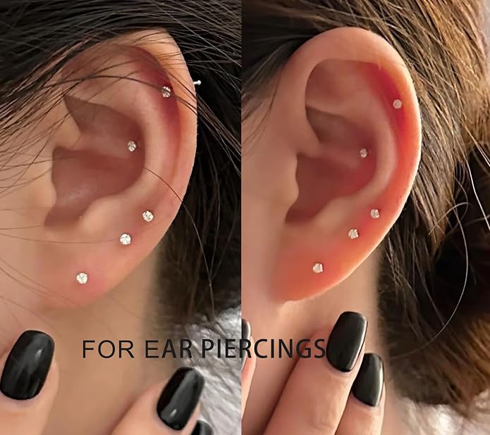 20G 18G 16G F316 Titanium Flat Back Nose Rings Studs Hypoallergenic Screw on Tragus Helix Cartilage Earrings Stud Piercing Jewerly for Women Men Bars 6mm