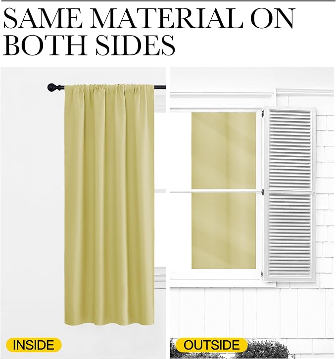 NICETOWN Paler Yellow Blackout Curtains 63 inches Long for Living Room, Darkening Window Curtain Panels, Easy-Care Solid Thermal Insulated Draperies/Drapes for Daughter Room