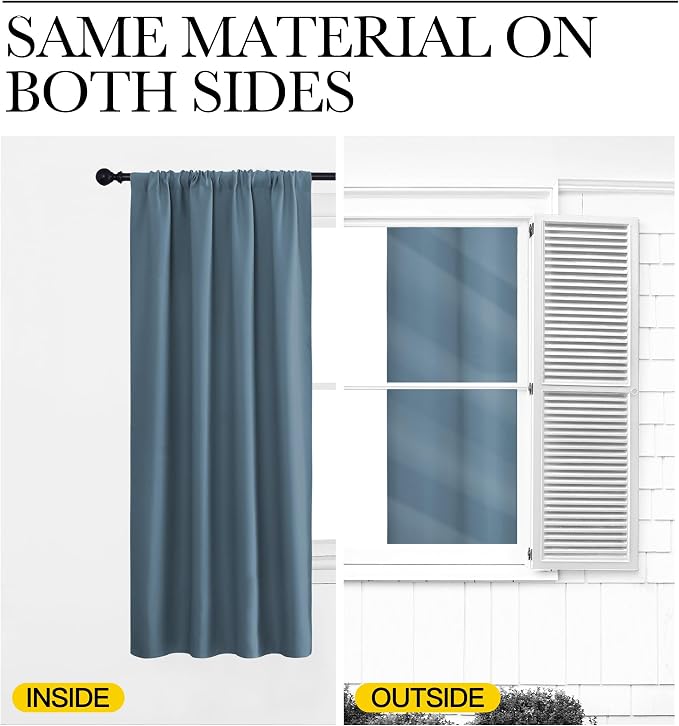 NICETOWN Bedroom Curtains Blackout Draperies, Smoky Blue, 1 Pair, 34-inch W x 63-inch L, Home Decorations Thermal Insulated Solid Pole Top Blackout Drapes for Living Room