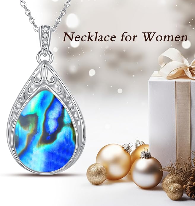 HPQQ Teardrop Necklace 925 Sterling Silver Filigree Gemstone Pendant Necklace Fine Jewelry Birthday Mother's Day Gifts for Women Her Mom