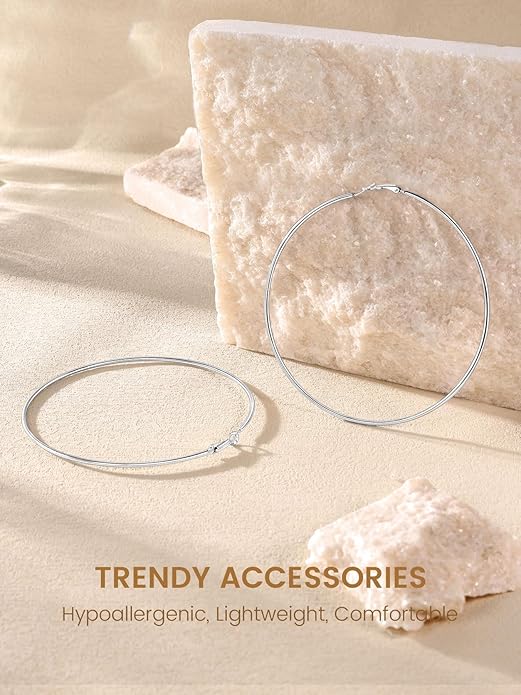 KeyStyle Gold Hoop Earrings for Women, Stainless Steel Hoops Earring Lightweight Loops, 2 mm Thick Hypoallergenic Circle Endless Thin Hoop (20/30/40/50/60/70/80/90/mm)