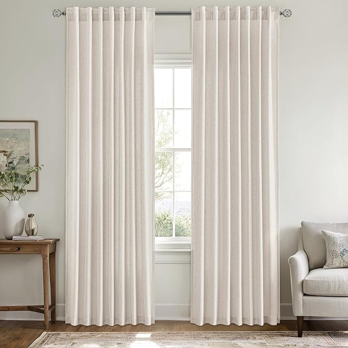 MIULEE Non-See-Through Privacy Linen Curtains 52W x 84L Inch White | 2 Panels, Light Filtering, Semi Sheer Window Curtains, Farmhouse Textured, Back Tab Drapes for Bedroom Living Room