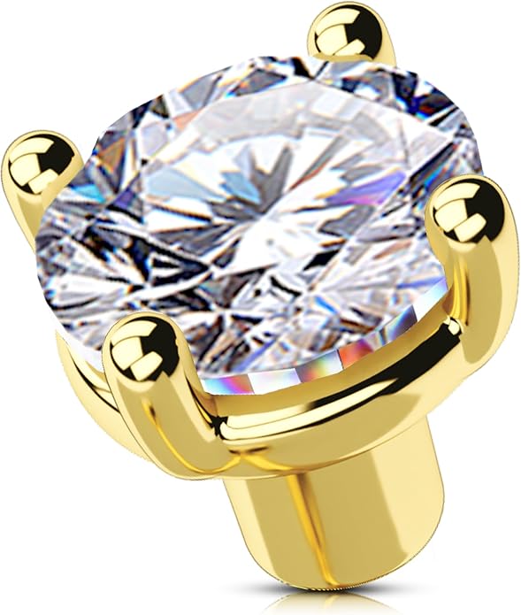 OUFER 14K Solid Gold Clea CZ Replacement Ball Externally Threaded for Belly Button Rings