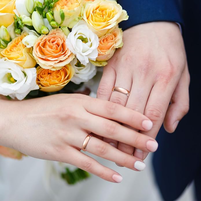 King Will Men's Women's Tungsten Carbide Ring 24k Gold Plated Rose Gold Plated Domed Polished Finish Wedding Band