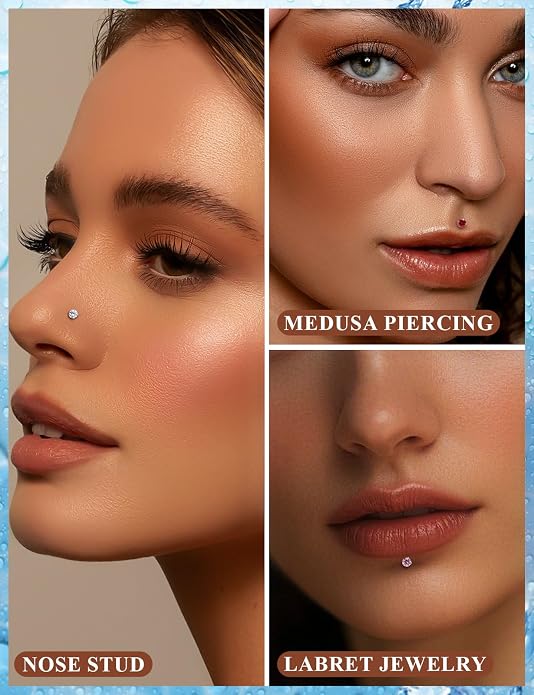 20G 18G 16G Astm F136 Titanium Threadless Flat Back Earrings Nose Studs Tragus Helix Conch Cartilage Lobe Earrings Medusa Labret Snake Bite Monroe Lip Ring Piercing Jewelry For Women Men