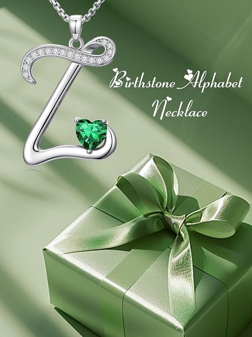 Birthday Gifts for Women Alphabet A to Z Initial Birthstone Pendant Necklaces for Women - 18k White Gold Plated Personalized Name Jewelry Anniversary Graduation Gifts for Wife Her Daughter Girlfriend(with Gift Box)