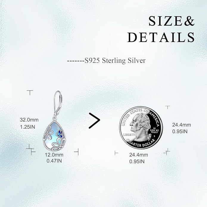 AOBOCO Teardrop Dangle Earrings for Women 925 Sterling Silver Moonstone Flower Filigree Leverback Jewelry Birthday