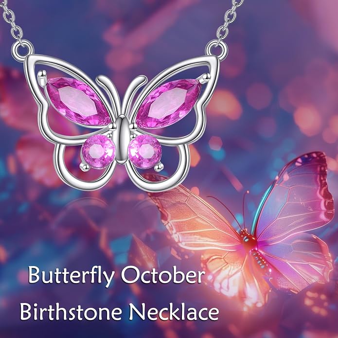 Butterfly Necklace for Women 925 Sterling Silver Crystal Butterfly Pendant Birthstone Amethyst Jewelry Gift