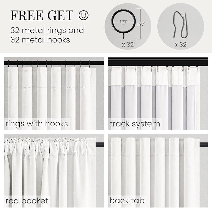 Topfinel 96 Inch Long 100% Blackout Linen Curtains, Natural Linen Back Tab Pinch Pleated Drapes Thermal Insulated & Noise Cancelling Panels for Modern Bedroom Living Room Window Treatment 52" W*96" L