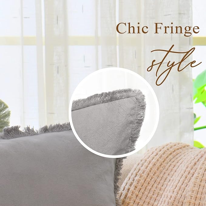 ZWJD Pillow Covers 16x16 Set of 2 Cream Throw Pillow Covers with Fringe Chic Cotton Decorative Pillows Square Cushion Covers for Sofa Couch Bed Living Room Farmhouse Boho Decor