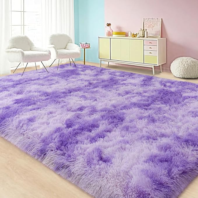 Large Area Rugs for Living Room Bedroom 6x9 Tie-Dyed Blue Shag Rugs | Ultra Soft Fluffy Shaggy Plush Fuzzy Modern Indoor Throw Floor Carpet for Kids Girls Boys Dorm Nursery Home Decor Aesthetic