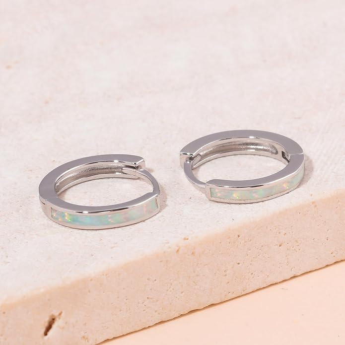 CiNily Sterling Silver Hoop Earrings, Tiny Opal Hoop Earrings for Women Small Huggie Earrings Lightweight Dainty Mini Hoops Hypoallergenic Jewelry Cartilage Piercing Hoop Earrings 12mm