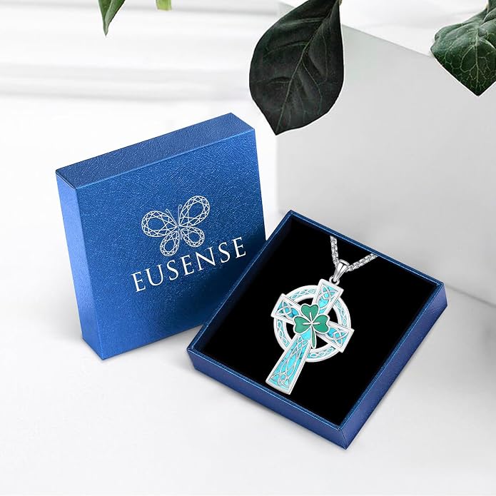 Eusense Viking Jewelry for Men Women Sterling Silver 925 Mjolnir Thors Hammer Pendant Celtic Cross Necklace Wolf Odin Raven Freya Goddess Norse Pagan Compass Vegvisir Yggdrasil Nordic Viking Necklaces Gifts