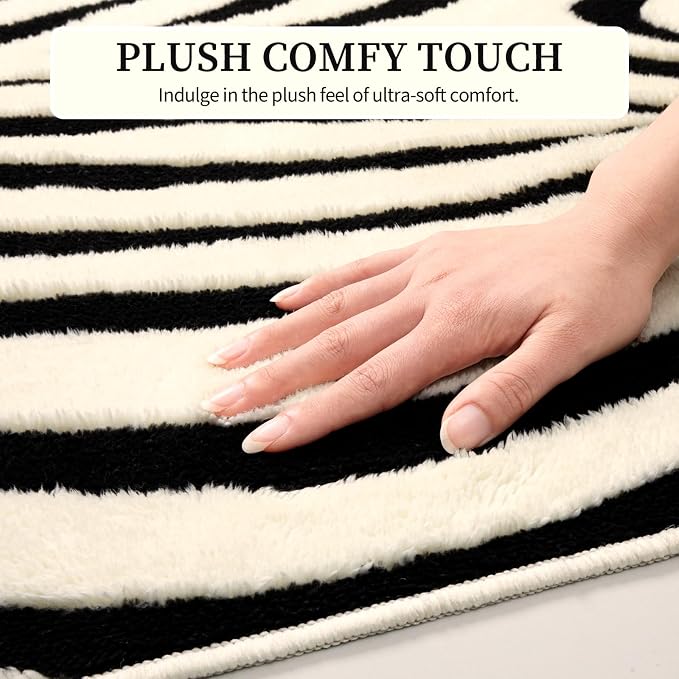 YIHOUSE 8×10 Ft Area Rugs for Living Room: Modern Washable Rug - Abstract Black and Cream White Rug for Bedroom Dining Room Office Playroom Nursery Home Decor - Nonslip Non-Shedding Striped Rugs