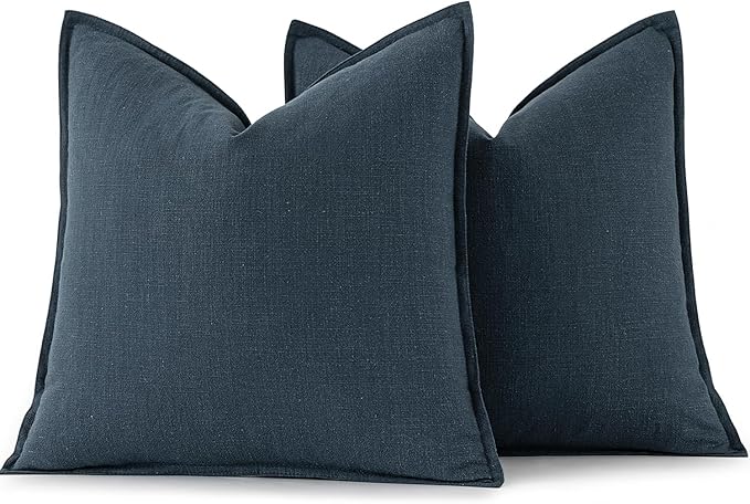 MIULEE Decorative Linen Euro Sham Pillow Covers 24x24 Deep Blue | Boho Farmhouse Neutral Couch Throw Pillows for Bed, Pack of 2 Accent Coastal Modern Pillowcases, Sofa Livingroom Home Decor