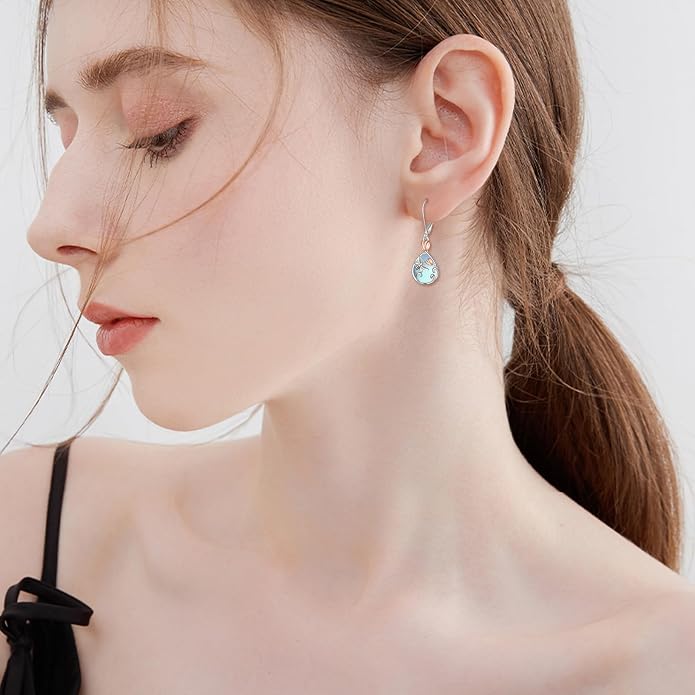 AOBOCO Teardrop Dangle Earrings for Women 925 Sterling Silver Moonstone Flower Filigree Leverback Jewelry Birthday