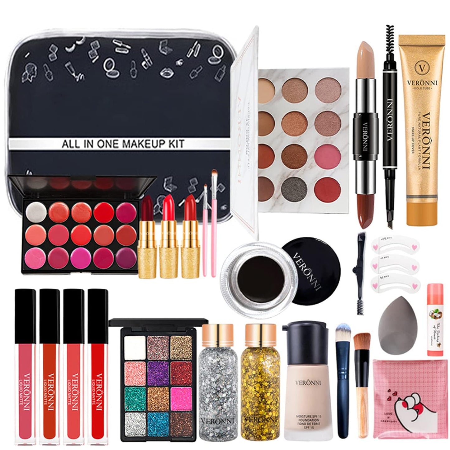 All-in-One Makeup Gift Set Carry All Makeup Kit Women Full Kit With Makeup Bag Concealer Lipgloss Lipstick Blush Foundation Face Powder Eyeshadow Palette Cosmetic Palette #5
