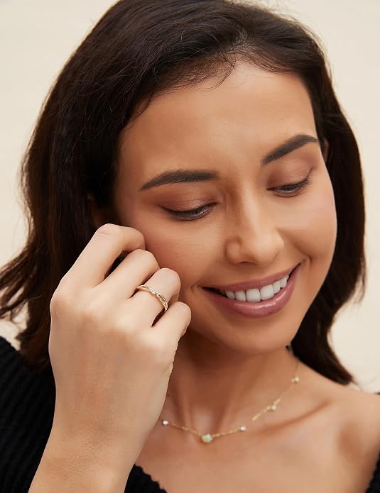 Mameloly 14K Gold Plated Wedding Band for Women CZ Twisted Rope Dainty Stackable Statement Engagement Promise Rings for Her Sizes 3-10