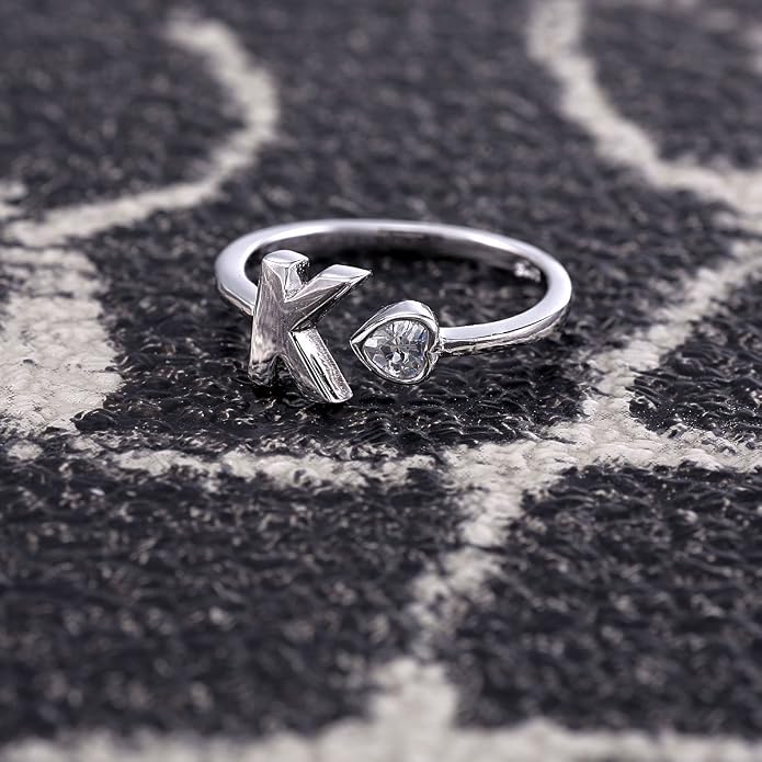 VIKI LYNN 925 Sterling Silver Rings Size 4.5 Adjustable Initial Letter Ring with Cubic Zirconia-Personalized Gifts for Women