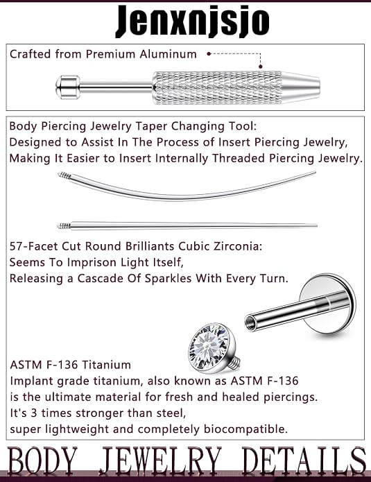 Jenxnjsjo F136 Titanium 20/18/16g Earrings Nose Lip Rings Studs Labret Medusa Tragus Helix Conch Cartilage Piercing Jewelry for Women