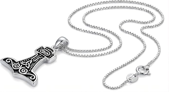 Jewelry Trends Sterling Silver Thor's Hammer Celtic Norse Pendant with 18 Inch Box Chain Necklace
