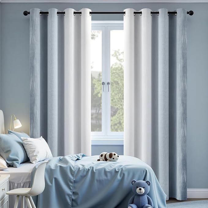 MIULEE Chambray Blue and Greyish White Ombre Blackout Curtains, Full Room Darkening Thermal Insulated 96 Inches Long Drapes for Bedroom/Living Room Grommet Window Treatments Modern 52Wx96L, Set of 2