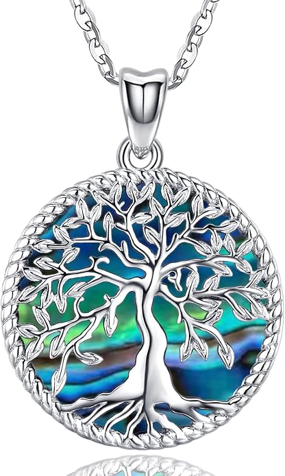 Aniu Tree of Life Necklace for Women, 925 Sterling Silver Mother of Pearl Family Palm Tree Charm Pendant Jewelry for Birthday Christmas Gift