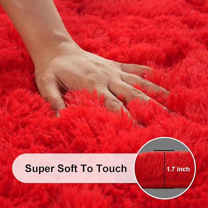 Area Rugs 9x12 Living Room, Large Fluffy Red Rugs for Bedroom, Fuzzy Shag Soft Non-Slip Carpet for Kids Girls and Boys Nursery Dorm Indoor Room Home Decor (9ft X 12ft, Red)