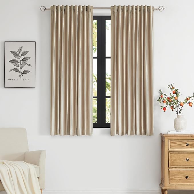 PRIMROSE Champagne Velvet Curtains 63 inch Long for Living Room,Set of 2 Panels Blackout Rod Pocket Back Tab Window Treatment Room Darkening Heavy Decorative Curtains Drapes for Bedroom