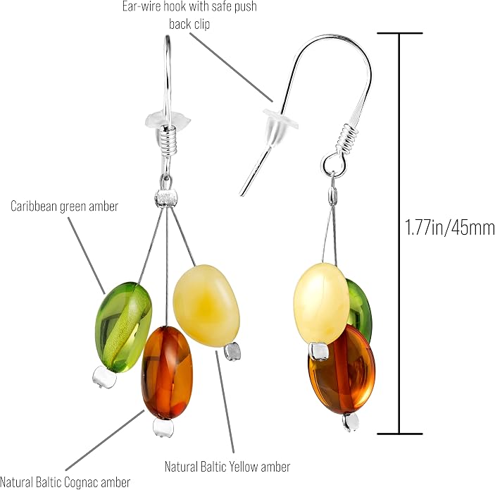 Pull-Through Earrings, Amber Jewelry, Faceted Sparkling Amber Earrings - Parent