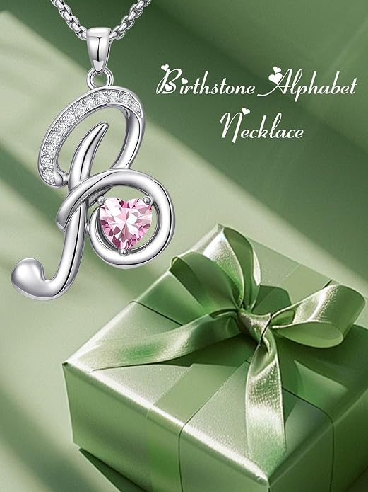 Birthday Gifts for Women Alphabet A to Z Initial Birthstone Pendant Necklaces for Women - 18k White Gold Plated Personalized Name Jewelry Anniversary Graduation Gifts for Wife Her Daughter Girlfriend(with Gift Box)