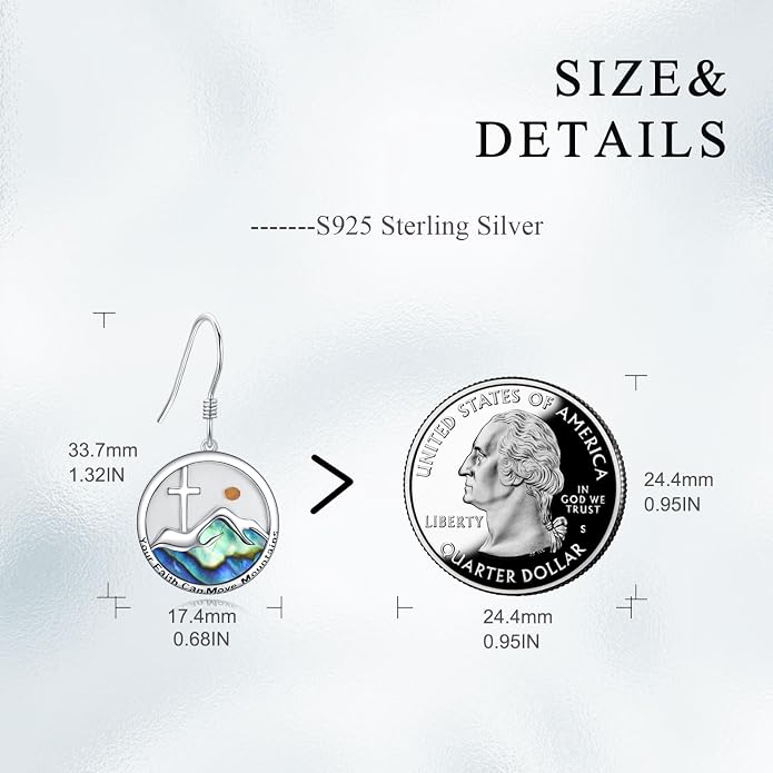 AOBOCO Mustard Seed Earrings for Women Sterling Silver Mountain Cross Earrings Dangle Christian Religion Jewelry Mothers Day Birthday for Mom Wife Friends