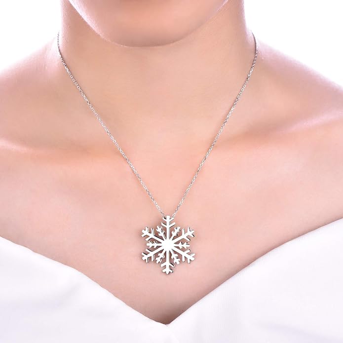 JO WISDOM 925 Sterling Silver White/Blue CZ Winter Frozen Large Snowflake Necklace Pendant