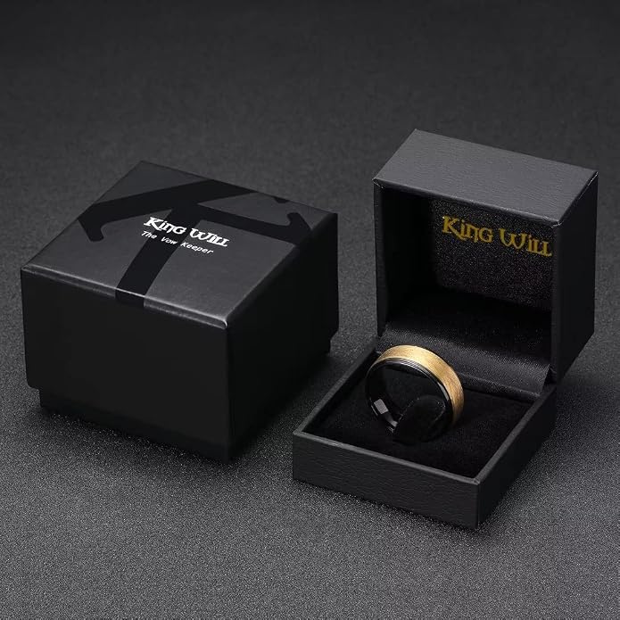 King Will Classic Tungsten Carbide Ring Brushed Two Grooved Center Hammered Design Mens Wedding Band for Men
