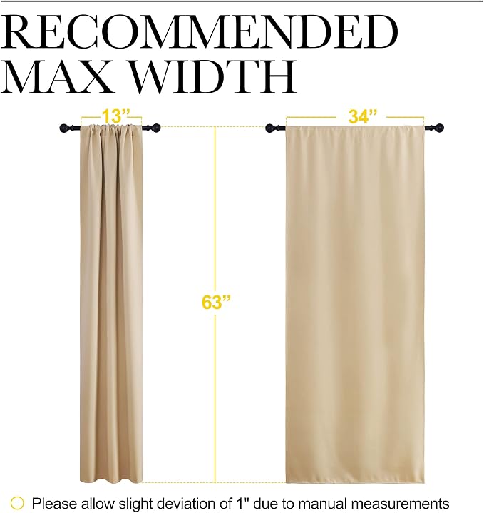 NICETOWN Blackout Room Darkening Curtains - Home Decoration Light & Noise Reducing Thermal Insulated Window Draperies with Rod Pocket Top (Biscotti Beige, 2 Panels, 34 inches Wide x 63 inches Long)
