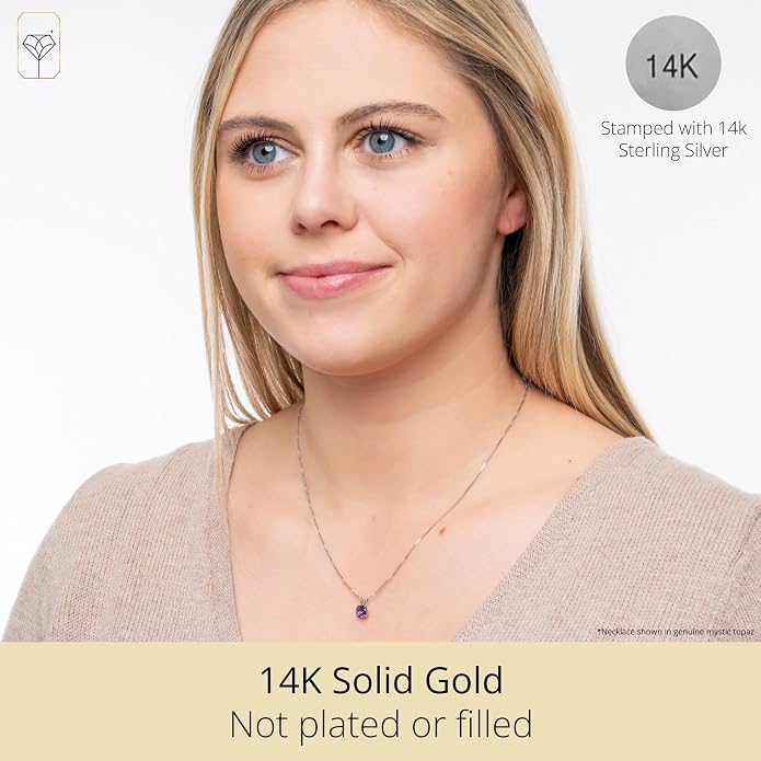 MAX + STONE Cushion Cut Gemstone Necklace | 8mm Solitaire Birthstone Necklace for Women | Gemstone Pendant Necklaces with 18 inch Box Chain